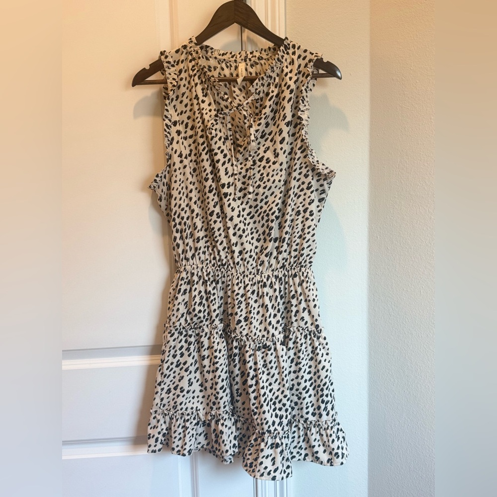 Tyche Black and White Leopard Sleeveless Mini Dress